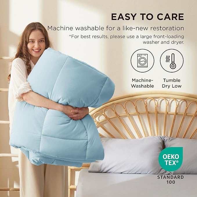 Bedsure Comforter Duvet Insert - Quilted Comforters Queen Size, All Season Duvet, GentleSoft Down Alternative Bedding, with 8 Tabs, Gifts for Women/Men, Light Spa Blue, Queen 88 x 88 Inches