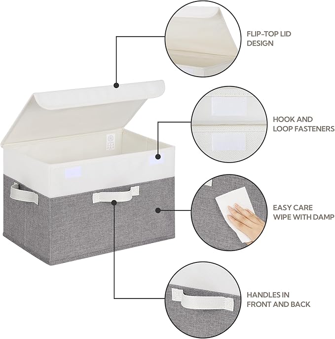 GRANNY SAYS Fabric Storage Boxes, Keepsake Box, Large Storage Bins with Lids, Closet Organizers, Toy Organizer, Storage Baskets for Shelves, White/Gray, 2-Pack