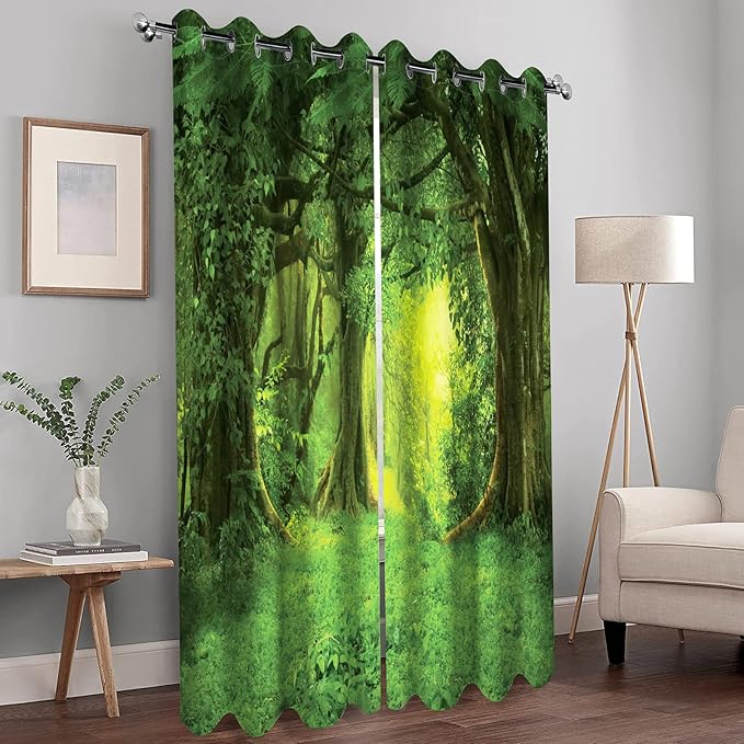MissHope Jungle Forest Blackout Curtains Tropical Green Trees Woodland Nature Landscape Scenery Decor Rainforest Plant Drape for Home Bedroom Living Room Grommet Window Drapes 2 Panels, 52x84 Inch