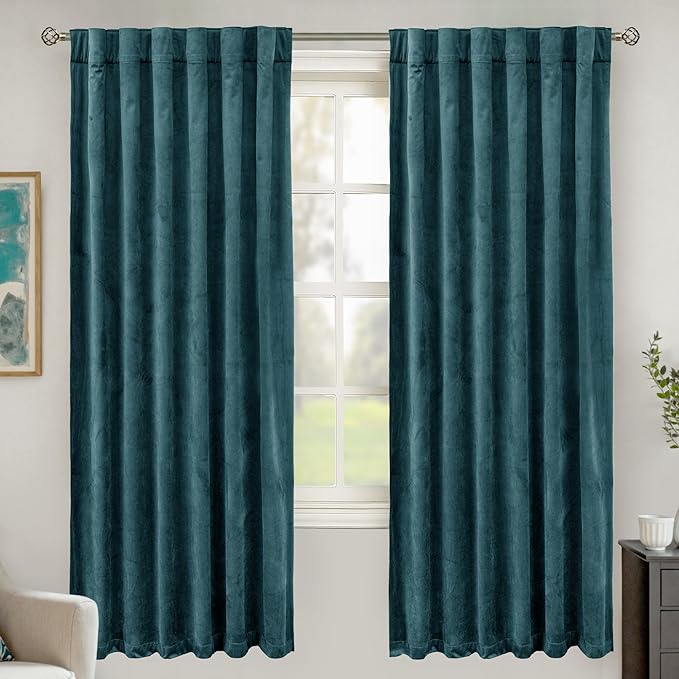 BGment Teal Velvet Curtains 72 Inch Length for Bedroom, Elegant Blackout Thermal Insulated Room Darkening Super Soft Curtains with Back Tab and Rod Pocket for Living Room, 2 Panels, 52 x 72 Inch