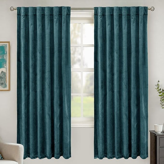 BGment Teal Velvet Curtains 72 Inch Length for Bedroom, Elegant Blackout Thermal Insulated Room Darkening Super Soft Curtains with Back Tab and Rod Pocket for Living Room, 2 Panels, 52 x 72 Inch