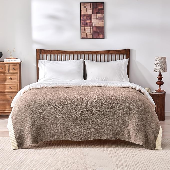CozeCube Melange Blanket, Ultra Soft Dark Brown and White Throw Blanket, Warm Cozy Knit Fuzzy Plush Reversible Throw for Couch Bed Sofa, 50"x60"