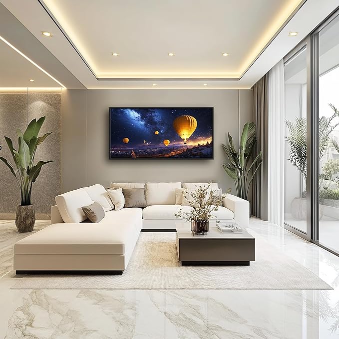 Olivine Hot Air Balloon Wall Art, Cappadocia Landscape Pictures Wall Decor, Night Adventure Paintings, Travel Canvas Prints, Framed Artwork for Bathroom Bedroom Living Room Office Home 60"x30"