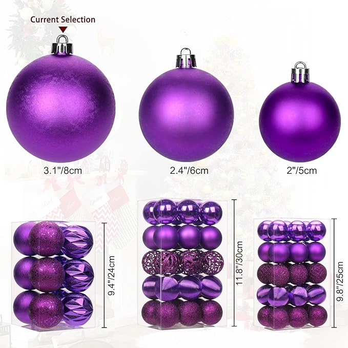 12PCS 3.15" Christmas Ball Ornaments Shatterproof Purple Christmas Tree Decorations Xmas Tree Balls Halloween Ornaments Décor