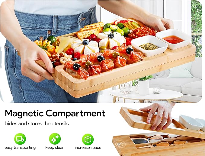Charcuterie Boards, Thereye Cheese Board with Knife Set, Bamboo Charcuterie Board Set, Gifts for Women, Wedding Gifts, House Warming Gifts, Bridal Shower Gift