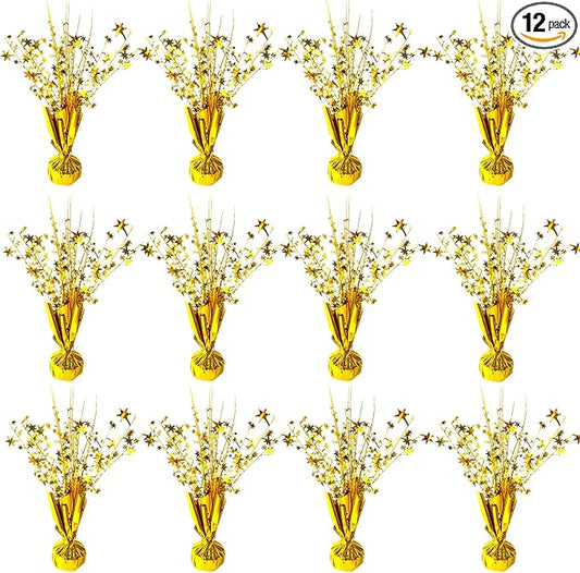 12 Pack Metallic Foil Spray Centerpiece Star Table Decoration Burst Table Centerpieces for Birthday Wedding Anniversary Graduation Holiday Party Supplies Decor, Gold