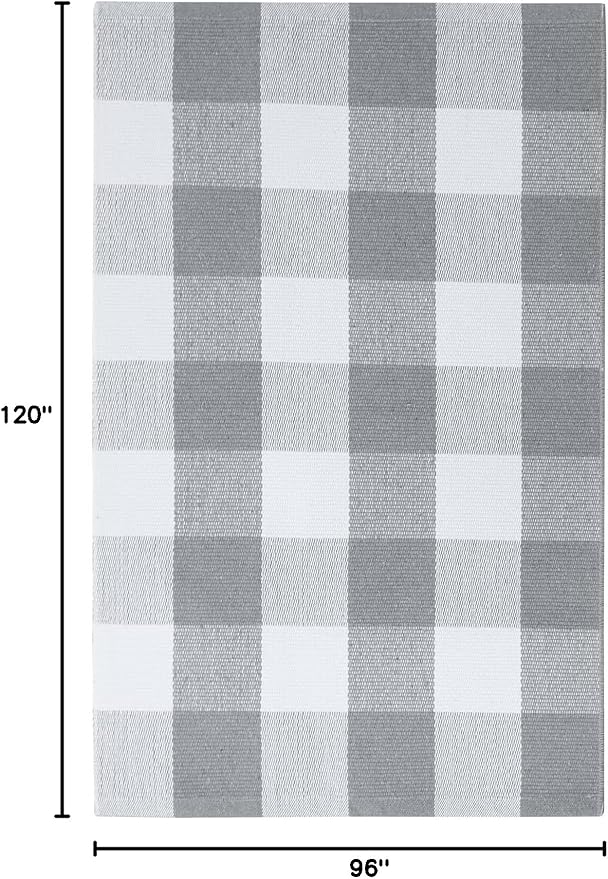 KOZYFLY Buffalo Plaid Area Rug 8 x 10 Ft Gray and White Checkered Rug Washable Outdoor Patio Rugs Cotton Rugs for Living Room Carpet for Dining Room Bedroom Farmhouse Rug