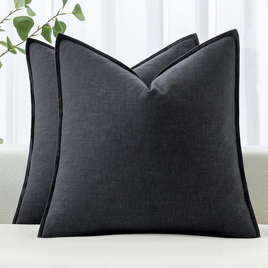 MIULEE Decorative Linen Euro Sham Pillow Covers 22x22 Inch Dark Gray Boho Farmhouse Neutral Couch Throw Pillows for Bed Pack of 2 Accent Modern Pillowcase Sofa Livingroom Home Decor