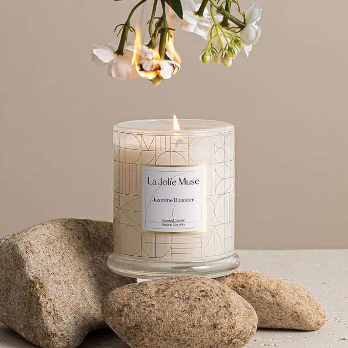 LA JOLIE MUSE Jasmine Candle, Mothers Day Gifts Candles for Women with Gift Box, Scented Candles for Home Scented, Luxury White Natural Soy Candle, 70 Hours 10 oz