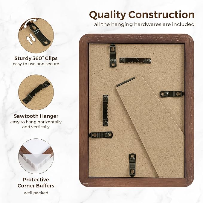 5x7 Picture Frames Set of 3, 5 by 7 Photo Frames for Wall & Tabletop Display, Solid Oak Wood Frames with Plexiglass, 5x7 Frame Matted to 4x6, Light Wood 5 x 7 Gallery Wall Frame Set, Walnut Color