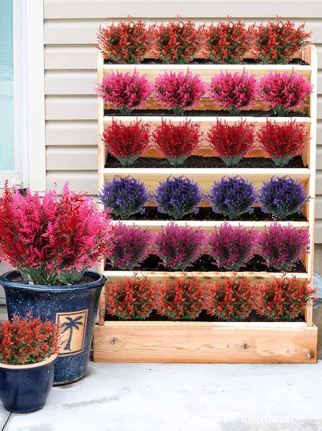 RECUTMS Artificial Outdoor Flowers, 8pcs Faux Outdoor Plant Plastic Lavender Bouquet,UV Resistant Flowers,Spring Decor,Lifelike Natural Fake Plant to Brighten Up Your Home (Red)