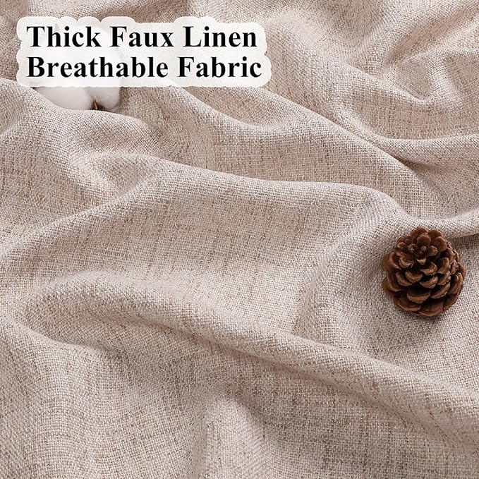 Dark Oatmeal Thick Linen Semi Sheer Pinch Pleated Curtains 102 Inches Long, 50 Inches Width, Farmhouse Light Filtering Drapes Set of 2, Floor to Ceiling Window Curtain with Hooks