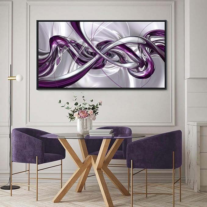 Pogusmavi Purple Wall Art - 3D Framed Canvas Abstract Art for Living Room, Modern Silver Wall Decor, Office Artwork, Bedroom Pictures, Contemporary Prints, Paintings for Wall Decorations 29×58IN