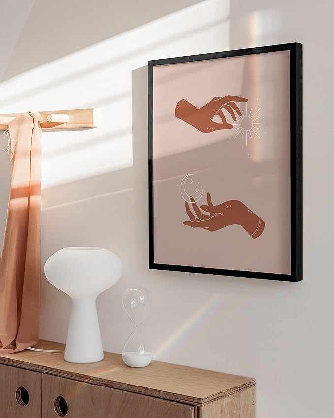 HAUS AND HUES Sun and Moon Art Astrology Posters - Spiritual Wall Art and Celestial Hands Top and Bottom Hands Room Decor Posters Spiritual Boho Prints (Black Frame, 12x16)
