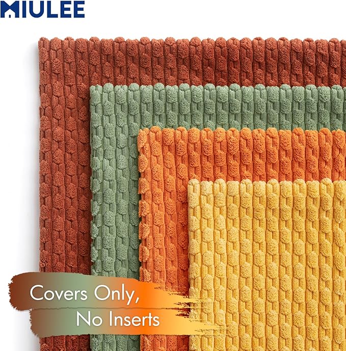 MIULEE Fall Burnt Orange Throw Pillow Covers Soft Couch Decorative Set of 4 Boho Striped Cushion Covers Corduroy Pillowcase Farmhouse Home Decor for Couch Bed Sofa Living Room 20x20 Inch Yellow Orange