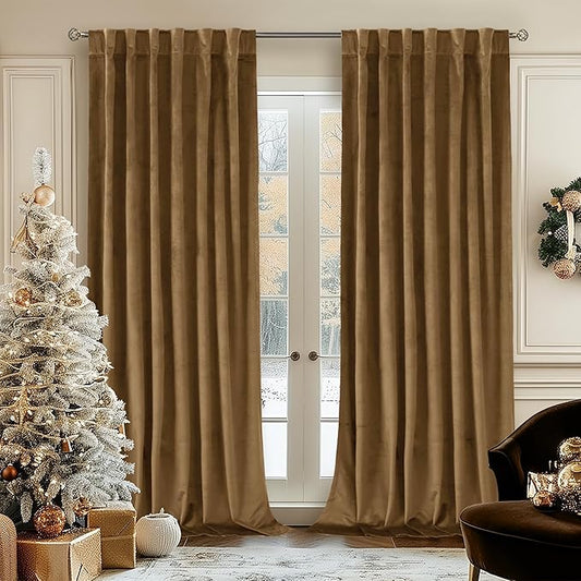 BGment Bronze Brown Velvet Curtains 108 Inch for Bedroom, Thick Thermal Insulated Blackout Curtains Noise Reduce Back Tab and Rod Pocket Window Panels for Living Room, Set of 2 Panels, 52 x 108 Inch
