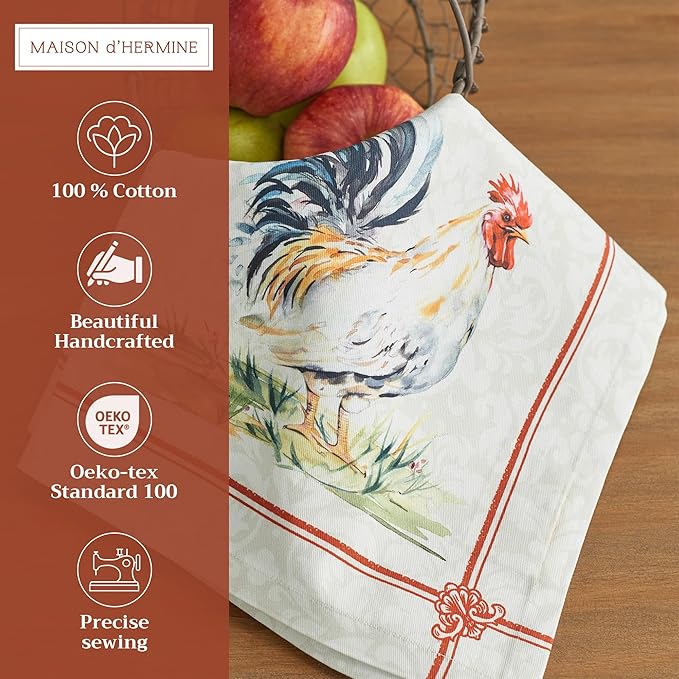 Maison d' Hermine Cloth Napkins Set of 4 100% Cotton Everyday Reusable Square Napkins Cloth Washable, Dinner, Party, Wedding, Restaurant, Spring/Summer (Campagne, 20" x 20")