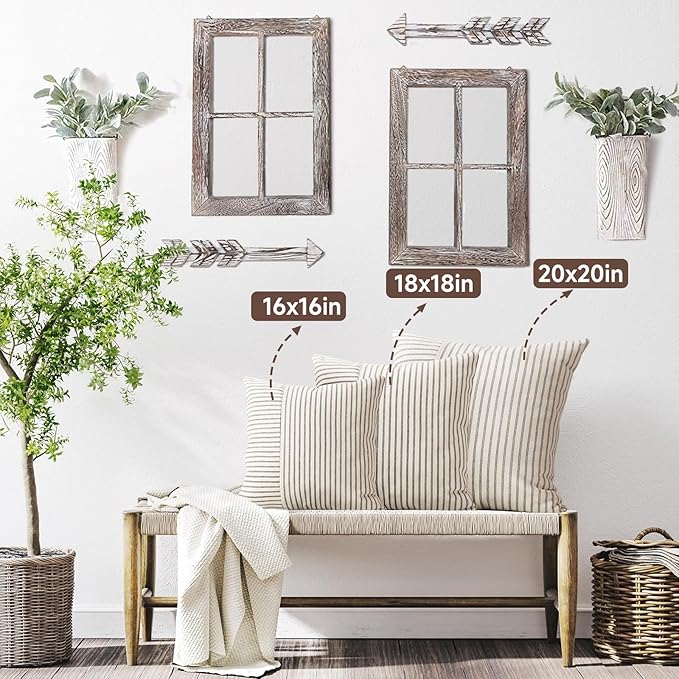 YCOLL Christmas Pillow Covers 20x20, Boho Throw Pillow Covers Set of 2, Red and Cream Striped Linen Decorative Pillows Cushion Covers for Couch Bedroom Christmas Decorations