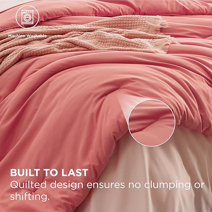 Bedsure Twin Comforter Set - 5 Pieces Coral Twin Bedding Set for All Seasons, Boho Contrasting Design Bed in a Bag with Comforter, Sheets, Pillowcase & Sham