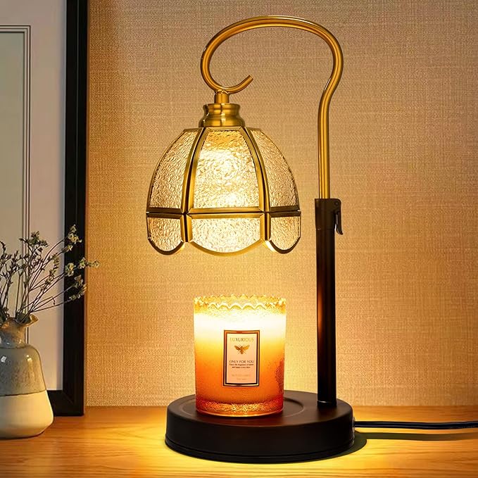 Candle Warmer Lamp with Timer, Dimmable, Adjustable Height, Birthday Gifts for Women Mom, House Warming Gifts New Home Decor, Wax Warmer Lamp for Jar Candles with 2 Bulbs (Transparent Shade)