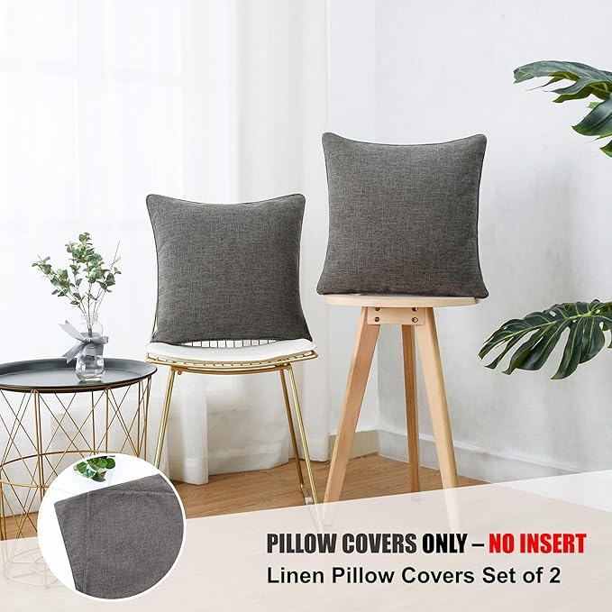 HPUK Linen Throw Pillow Covers Pack of 2, 20x20 Inch Accent Cushion Covers for Living Room, Bedroom, Decorative Solid Color Pillow Covers for Couch, Sofa, Chair, Natural