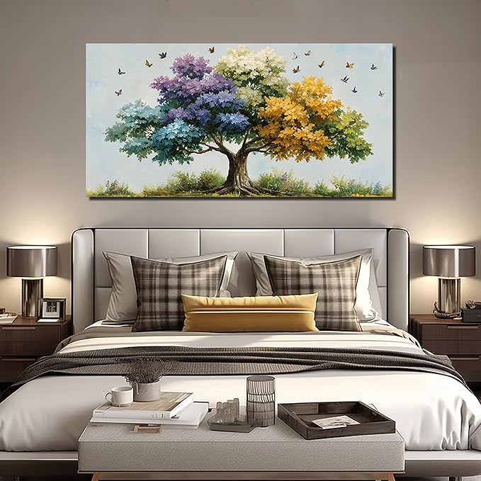 Kepgonegu Large Tree of Life Wall Art for Living Room Landscape Canvas Prints Colorful Butterfly Art for Bedroom Home Office Size 29x59