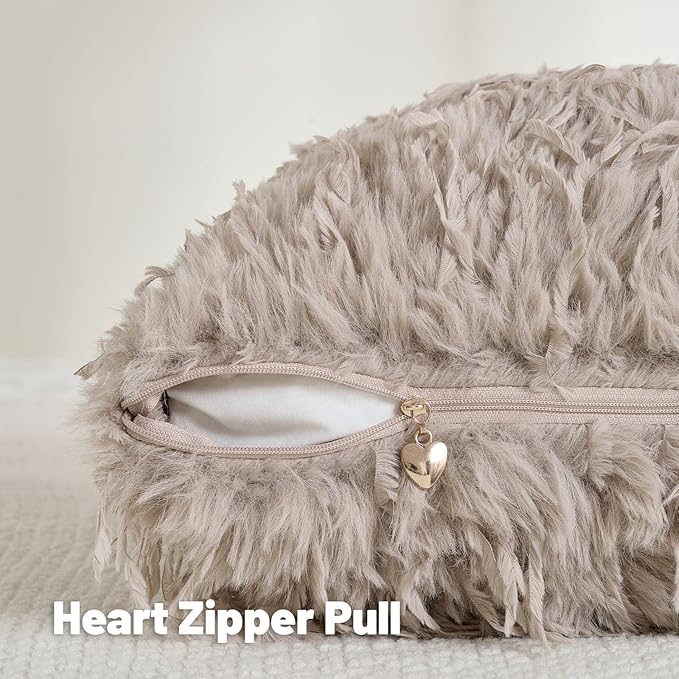 FUTEI Khaki Decorative Throw Pillow Covers 18x18 Inch Set of 2,Soft Fluffy Faux Feather Texture Cushion Cases,Modern Home Luxury Decor for Couch Bed Living Room