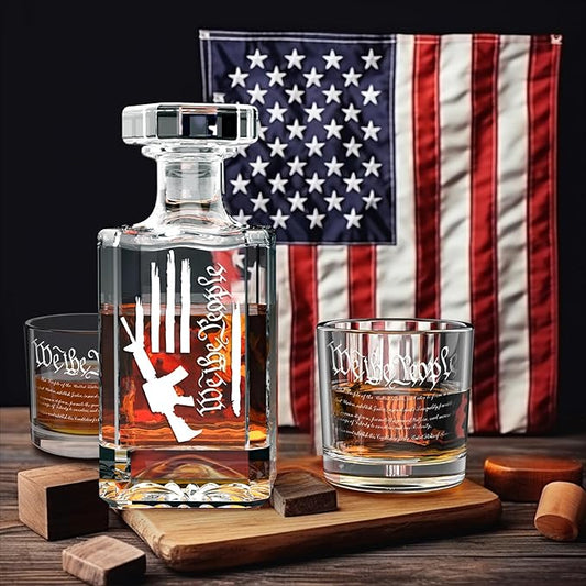 FURSARCAR Dad Men Gifts for Birthday, Gun Whiskey Decanter Set with 2 Glasses, Unique Cool Mens Fathers Birthday Gift from Daughter Son, Personalized Xmas Retirement Present Decanter Sets for Man