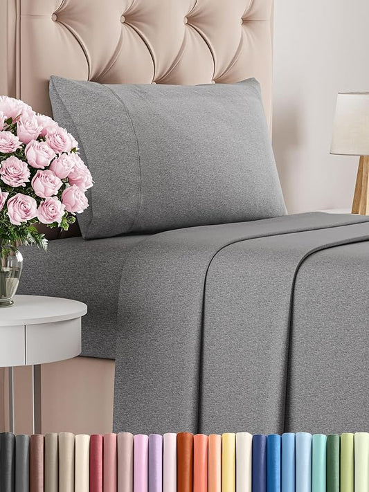 Twin XL Size 3 Piece Sheet Set - Comfy Breathable & Cooling Bed Sheets Set - Hotel Luxury Bedding for Women, Men, Kids, Teens, Boys & Girls - Deep Pockets and Wrinkle Free - Grey (Heathered Sheets)