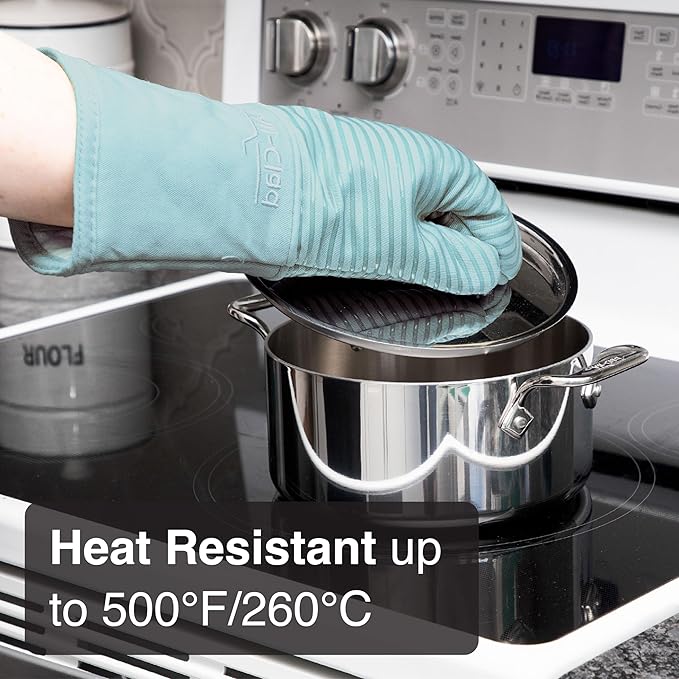 All-Clad Silicone Oven Mitt: Heat Resistant up to 500 Degrees - 100% Cotton & Silicone, 14"x7" Oven Mitt for Kitchen and Barbeque, 1-Pack, Rainfall