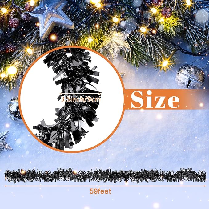 Dingion 59 Feet Christmas Tinsel Garland Metallic Twist Ornaments Hanging Glitter Xmas Garland for Christmas Tree Indoor Outdoor Decoration Party Supplies