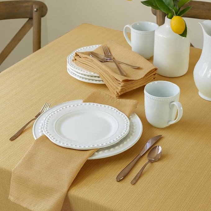Benson Mills Cameron Textured Fabric Table Cloth, for Everyday Home Dining, Parties, Fall, Autumn, Holiday, and Thanksgiving Tablecloth (60" x 84" Rectangular, Sunshine/Yellow)