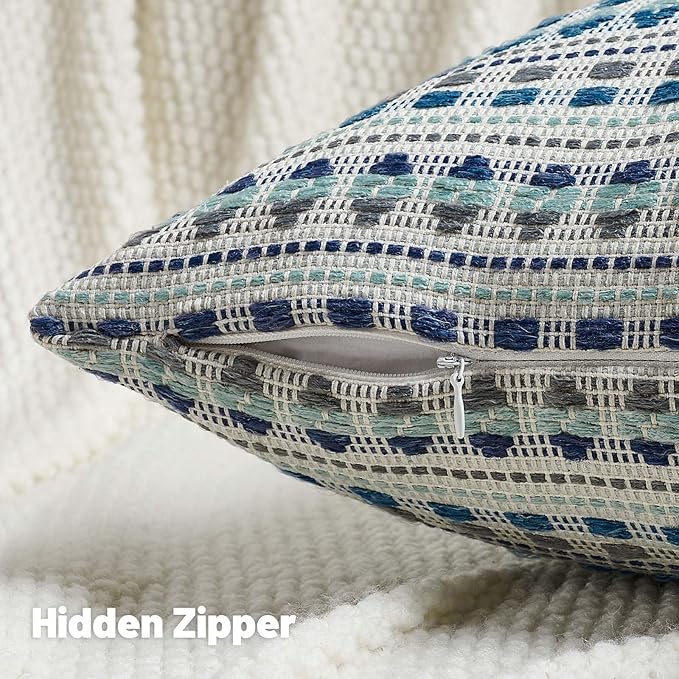 FUTEI Blue Grey Decorative Throw Pillow Covers 12x20 Inch Set of 2,Soft Cozy Chenille Jacquard Textured Pillow Case,Boho Home Decor for Couch Bed Living Room