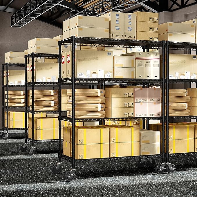 Industrial Metal 4 Tier Shelving for Garage, Pantry, Warehouse, Basement Utility Room, Storage Rack Metal Shelving Unit, Shelf Organizer, Black 23.6" D x 53.2" W x 73.6" H