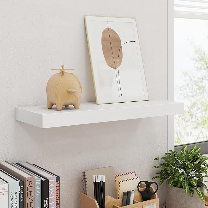Modern Floating Shelves Set of 3 - White Wooden Wall Shelves for Bedroom, Living Room, Bathroom, Kitchen - Storage and Decor