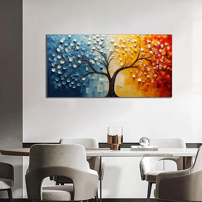 Colorful Tree of Life Wall Art for Living Room Blue and Orange Tree Picture Large Artwork Office Bedroom Canvas Prints Size 20x40