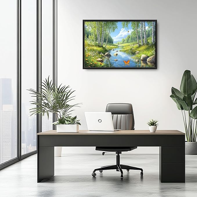 Large Forest Wall Art for Living Room, Lake Butterfly Tree Oversized Wall Decor Pictures, Nature Landscape Framed Canvas Print Painting, Artwork for Bedroom Office Home Decor 36"x24"