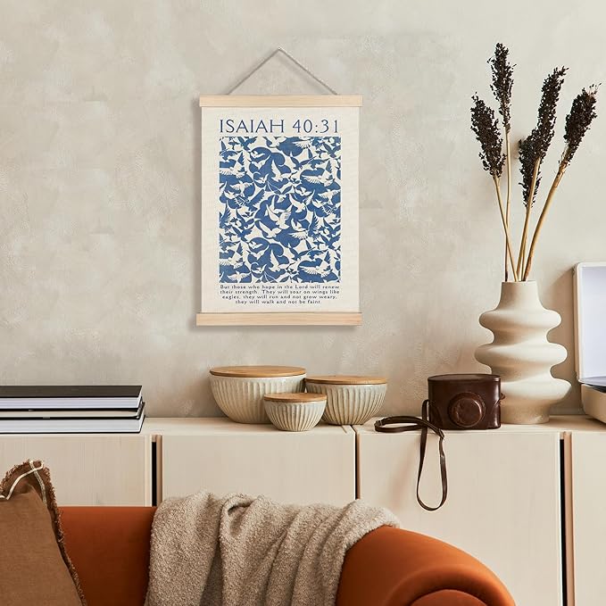 Supwhd Isaiah 40:31 Eagles Christian Wall Art with Wooden Poster Hanger, God is Good Bible Verses Posters Wall Art Decor, Christian Wall Decor for Home Room, 12x16