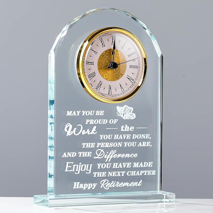 Qianwei Retirement Gifts - Crystal Clock for Coworker, Boss, Teacher, Nurse Farewell & Retirement