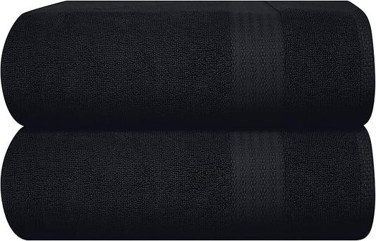 GLAMBURG Premium Cotton Oversized 2 Pack Bath Sheet 35x70-100% Pure Cotton - Ideal for Everyday use - Ultra Soft & Highly Absorbent - Machine Washable - Black