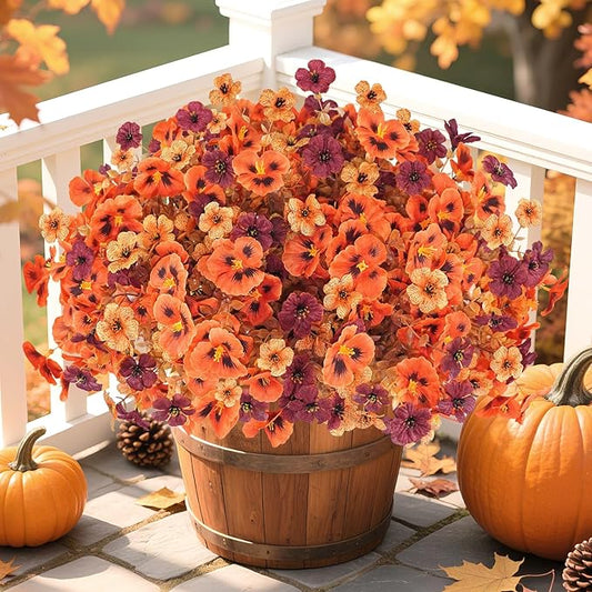 Uieke 16PCS Fall Flowers Artificial for Decoration, 14.9" Fall Faux Stems with Artificial Mums for Outdoors UV Resistant for Home Party Wedding Mantel Decor