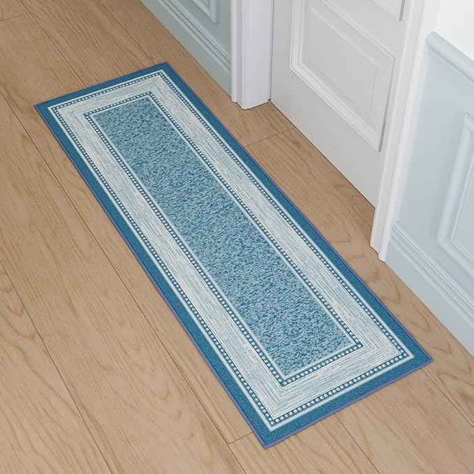 Ottomanson Hallway Runner Rug 20" x 59" Non Slip Border Area Rugs Easy to Clean Laundry Rug Runner Durable & Pet Friendly Floor Carpet Runners for Hallways Entryway Living Room Kitchen, Turquoise