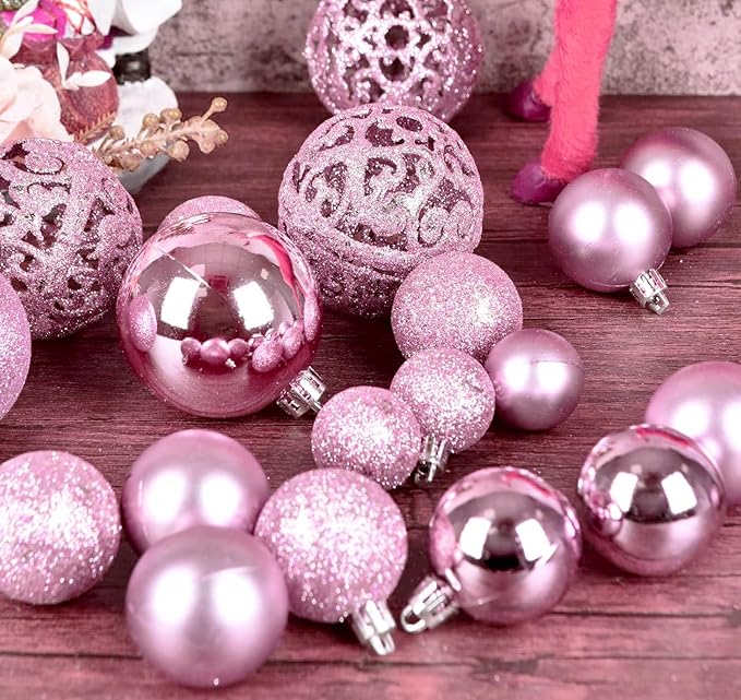 Valentine's Day Balls Christmas Tree Ornaments, Shatterproof Christmas Decorations Set with Reusable Hand-held Gift Package for Holiday Xmas Tree Valentine's Day Decor (100, Rose)