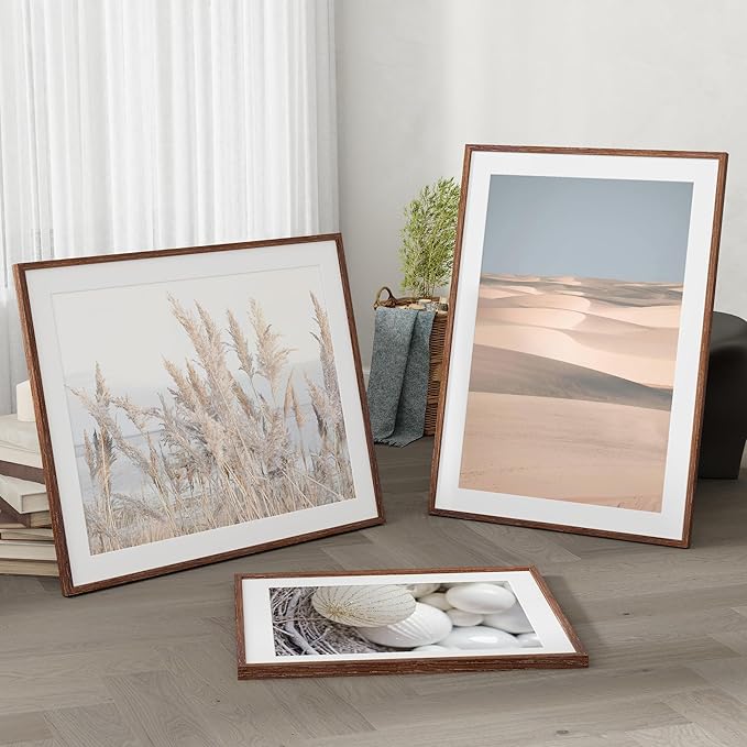 23x29 Oak Wood Frame, 23"x29" Poster Frame, 23x29 Picture Frame with Mat for 19x25, Rustic Wood Frame 23 by 29 with Real Glass, 23" x 29" Art Frame, 23x29 Puzzle Frame (Walnut Color, 1 Pack)