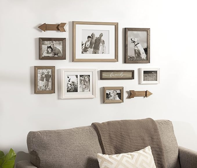 Kate and Laurel Bordeaux Expressions Wall Decor Collection, Set of 10, Industrial Farmhouse Finishes, Assorted Size Frames and Decorative Wall Accents