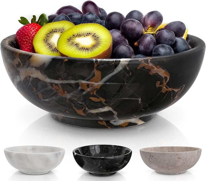 Gusto Nostro 8" Luxury Black Marble Decorative Bowl for Coffee Table - Elegant Decorative Fruit Bowl for Kitchen Counter - Heavy Stone Entryway Catch All for Keys, Potpourri Holder Centerpiece, Medium