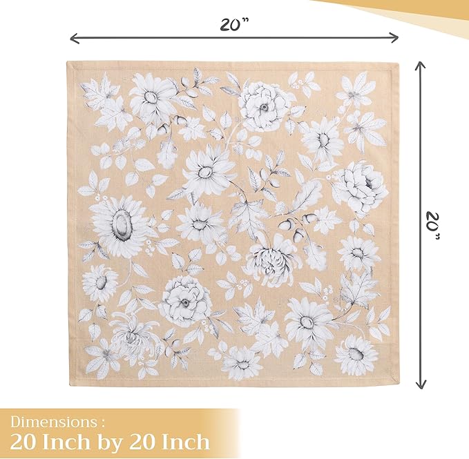 Maison d' Hermine Cloth Napkins Set of 4 100% Cotton Everyday Reusable Square Napkins Cloth Washable, Dinner, Party, Wedding, Restaurant (Pretty Autumn, 20" x 20")