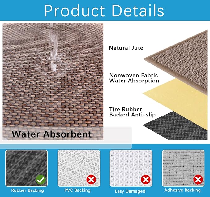 GOYLSER Washable Runner Rug with Rubber Backing, Absorbent Hallway Long Floor Runner Carpet, Laundry Room Mat Floor Runner, Light Brown