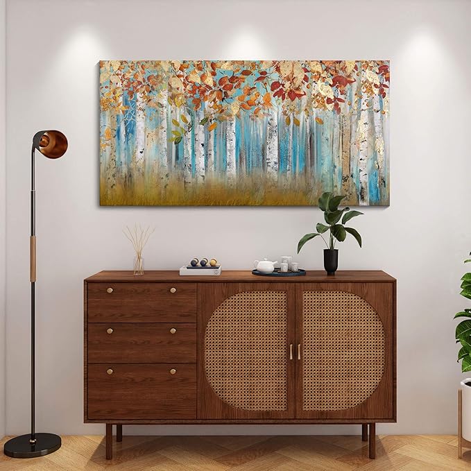 YCPRIMER Birch Tree Canvas Wall Art Landscape Yellow Picture Wall Decor for Living Room Large Bedroom Wall Decor Above Bed Artwork for Walls 29×58IN