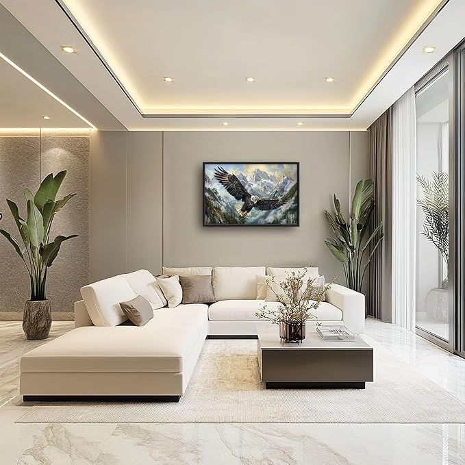 Flintis Large Bald Eagle Wall Art Eagle Mountains Pictures Wall Decor Abstract Animal Canvas Painting Print Artwork Decoration Framed for Living Room Bathroom Master Bedroom Office 36L x 24W